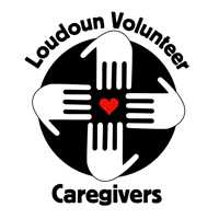 Loudoun Volunteer Caregivers logo in color. Icon of hands in a circle surrounding a red heart - the circle in background is black. The words of the organization surround in a circle